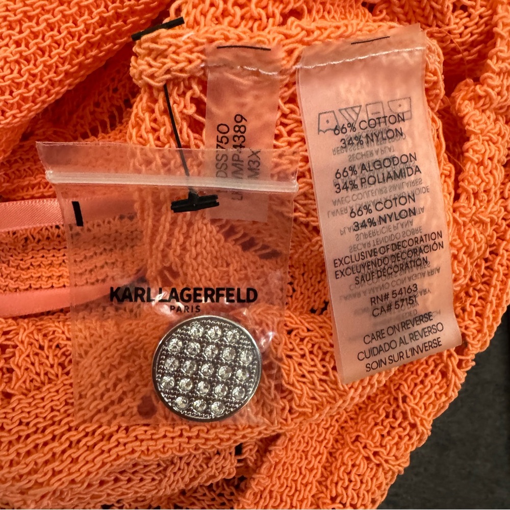 NWT Women KARL LAGERFELD Coastal Spring Crochet style Cardigan Coral Grandmacore - Picture 7 of 9